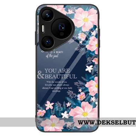 Deksel Huawei Pura 70 Pro Rosa Blomster I Herdet Glass