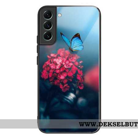 Deksel Samsung Galaxy S24 Plus 5g Mobildeksel Herdet Glass Med Blomster Og Sommerfugl