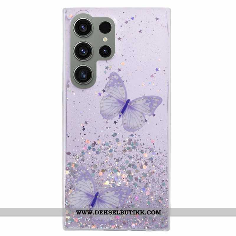 Deksel Samsung Galaxy S24 Ultra 5g Glitter Med Sommerfugler