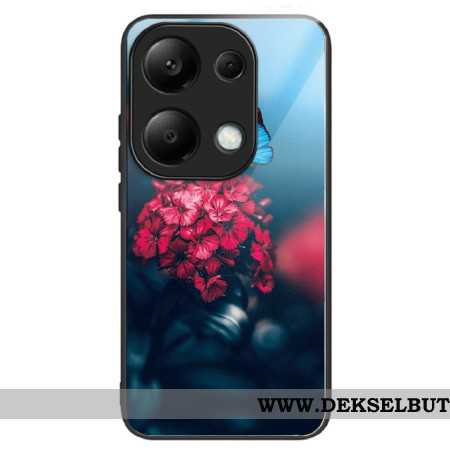 Deksel Til Xiaomi Redmi Note 13 Pro 4g Røde Blomster Og Sommerfugler I Herdet Glass