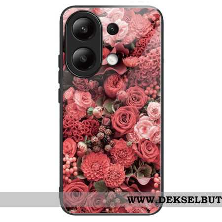 Deksel Xiaomi Redmi Note 13 4g Røde Blomster Av Herdet Glass Beskyttelse Deksel