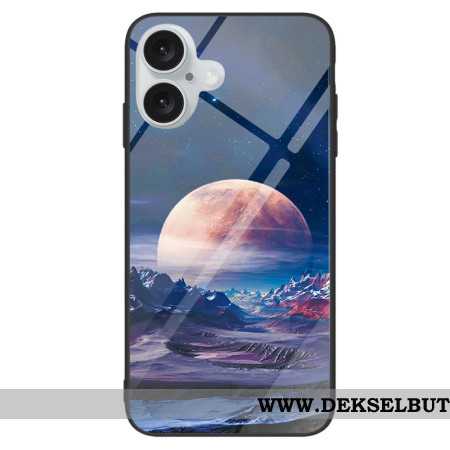 Deksel iPhone 16 Plus Hvit Planet Herdet Glass Beskyttelse Deksel