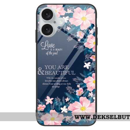 Deksel iPhone 16 Plus Rosa Blomster I Herdet Glass