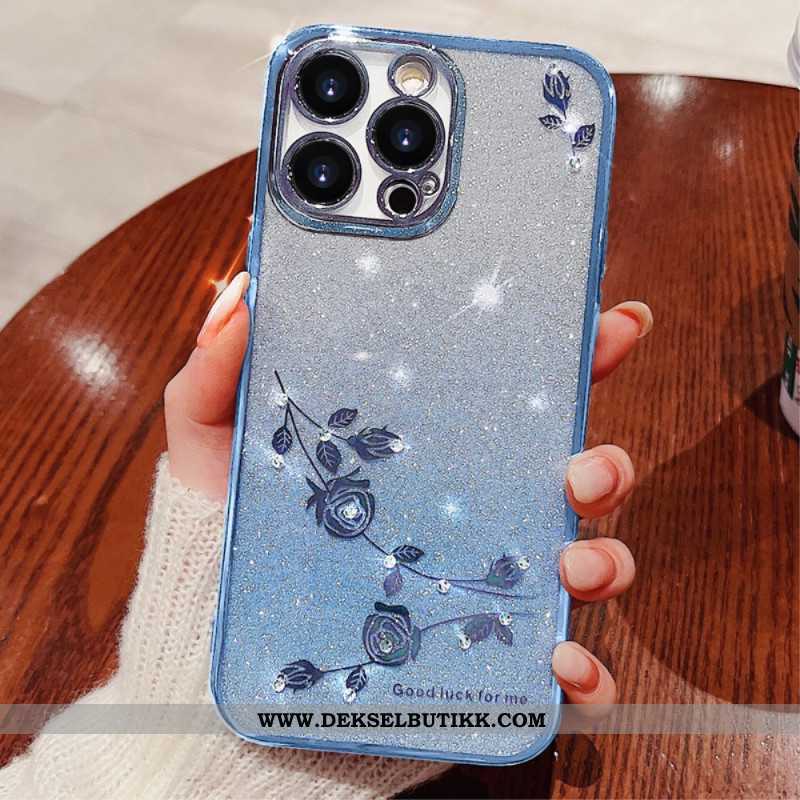 Deksel iPhone 16 Pro Max Etui Med Blomster Og Rhinstener Beskyttelse Deksel