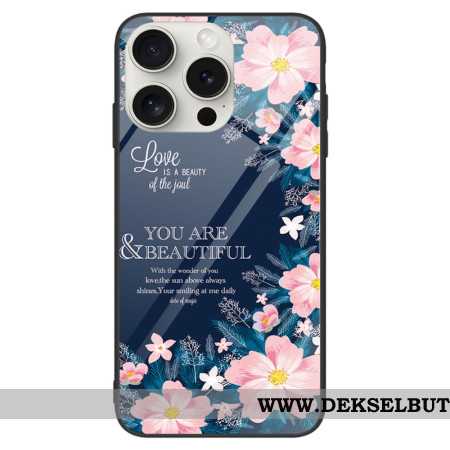 Deksel iPhone 16 Pro Max Mobildeksel Rosa Blomster I Herdet Glass