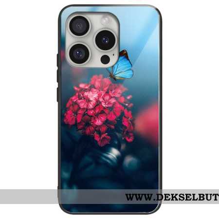 Deksel iPhone 16 Pro Mobildeksel Herdet Glass Blomster Og Sommerfugl