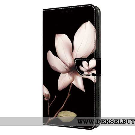 Folio Deksel Oppo A98 5g Rosa Blomst På Svart Bakgrunn