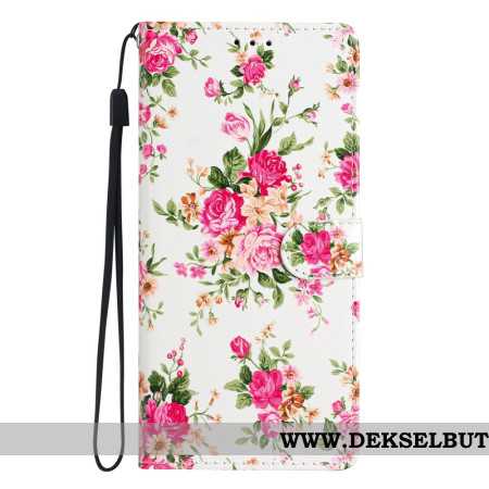 Folio Deksel Oppo A98 5g Røde Blomster Med Stropp Beskyttelse Deksel