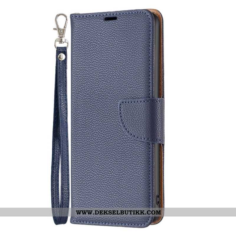 Folio Deksel Samsung Galaxy A15 Litchi Leather Style Med Stropp