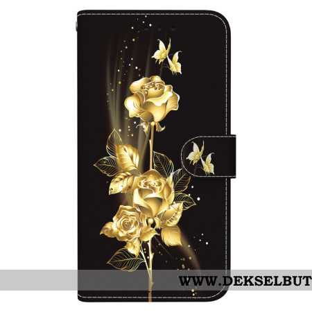 Folio Deksel Samsung Galaxy A16 5g Gylden Og Rosa Sommerfugl