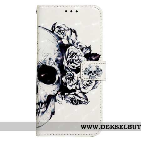 Folio Deksel Samsung Galaxy S24 5g Blomstret Hodeskalle Med Stropp Beskyttelse Deksel