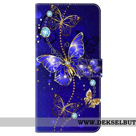 Folio Deksel Samsung Galaxy S24 5g Diamantsommerfugler Beskyttelse Deksel