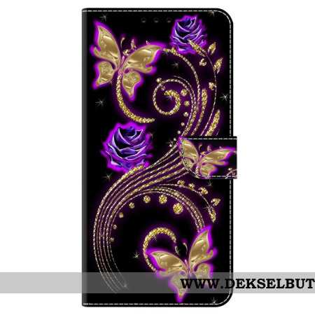 Folio Deksel Samsung Galaxy S24 5g Fiolette Blomster Og Sommerfugler