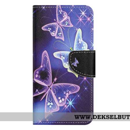 Folio Deksel Samsung Galaxy S24 5g Glitrende Sommerfugler Med Stropp Beskyttelse Deksel