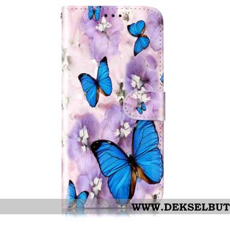 Folio Deksel Samsung Galaxy S24 5g Lilla Blomster Og Sommerfugler Med Stropp