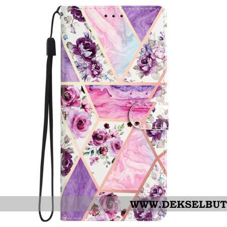 Folio Deksel Samsung Galaxy S24 5g Marmor Lilla Blomster Med Stropp