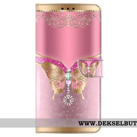 Folio Deksel Samsung Galaxy S24 5g Rosa Og Gull Sommerfugl