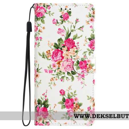 Folio Deksel Samsung Galaxy S24 5g Røde Blomster Med Stropp