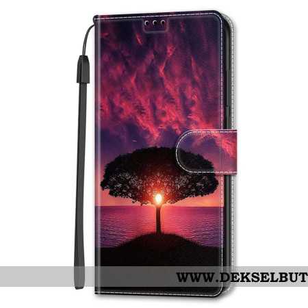 Folio Deksel Samsung Galaxy S24 5g Svart Tre Ved Solnedgang Med Stropp