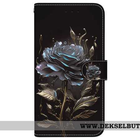 Folio Deksel Samsung Galaxy S24 Fe Sort Rose Med Stropp Beskyttelse Deksel