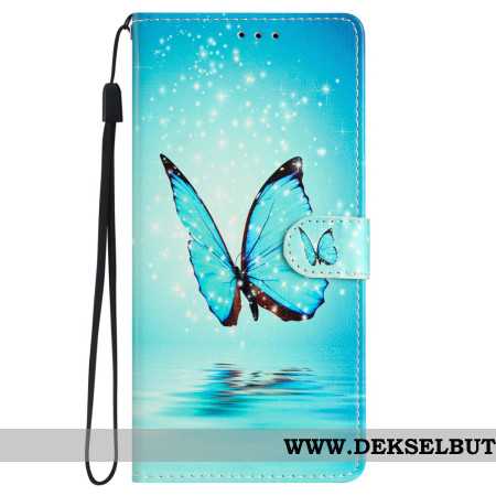 Folio Deksel Samsung Galaxy S24 Plus 5g Blue Butterfly In Lanyard Flight