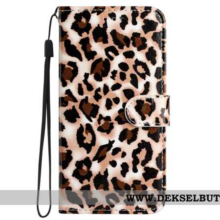 Folio Deksel Samsung Galaxy S24 Ultra 5g Strappy Med Leopardtrykk