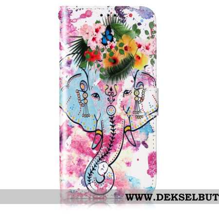 Folio Deksel Til Samsung Galaxy S24 5g Blomsterelefant Med Stropp