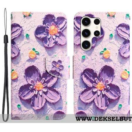 Folio Deksel Til Samsung Galaxy S24 Ultra 5g Lilla Blomster Med Stropp