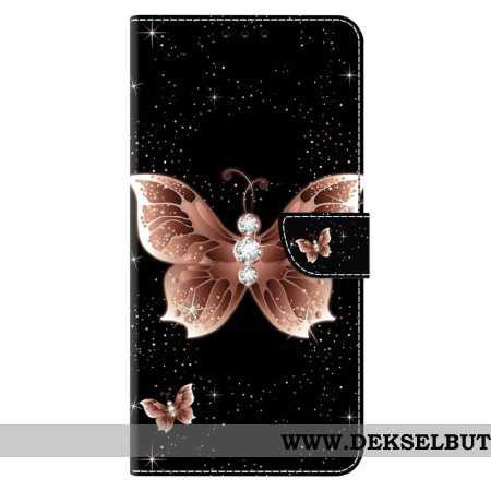 Folio Deksel Til Xiaomi Redmi Note 13 5g Rosa Diamantsommerfugler