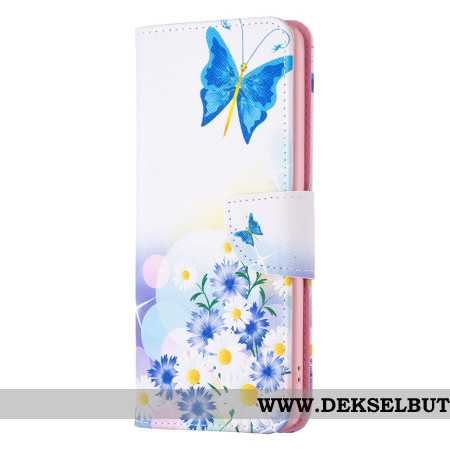 Folio Deksel Til Xiaomi Redmi Note 13 5g Sommerfugl- Og Blomstermønster