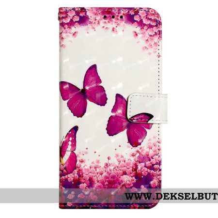 Folio Deksel Xiaomi Redmi Note 13 4g Rosa Sommerfugler Med Stropp