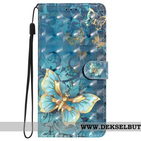 Folio Deksel iPhone 16 3d-sommerfugler Med Snor