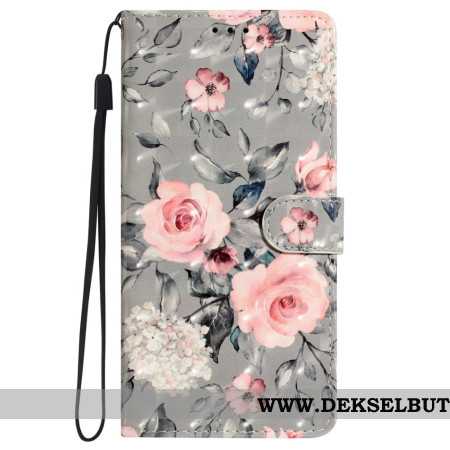 Folio Deksel iPhone 16 Blomstertrykk Med Stropp