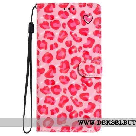 Folio Deksel iPhone 16 Plus Rosa Leopardtrykk Med Stropp Beskyttelse Deksel