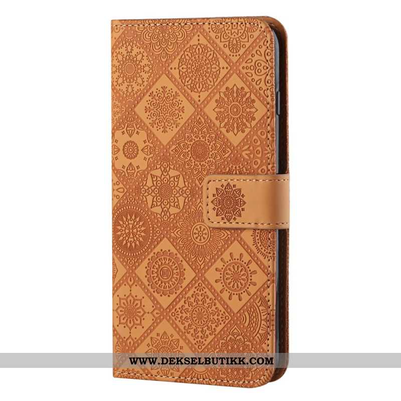 Lærdeksel Folio Deksel Samsung Galaxy A15 5g Mobildeksel Patchwork-mandalaer Med Stropp