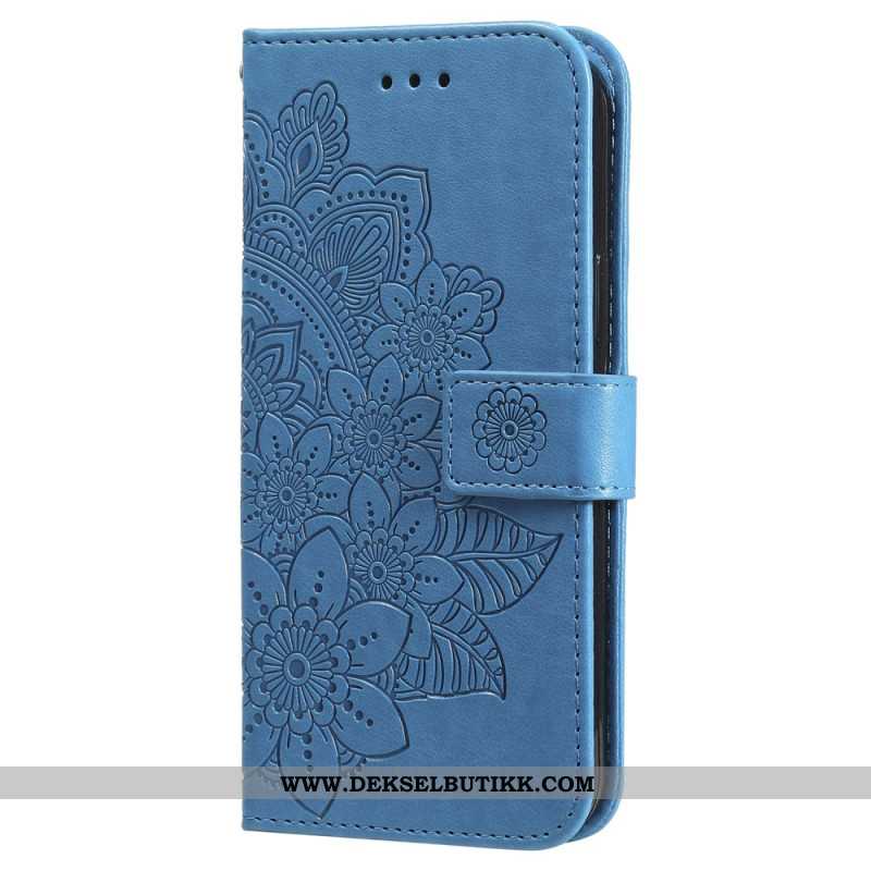 Lærdeksel Folio Deksel Samsung Galaxy S24 5g Blomstermandala Med Snor