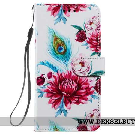 Lærdeksel Folio Deksel Samsung Galaxy S24 5g Fargerike Blomster Med Stropp