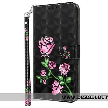 Lærdeksel Folio Deksel Xiaomi Redmi Note 13 4g Mobildeksel Rosa Blomster Med Stropp