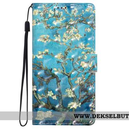 Lærdeksel Folio Deksel iPhone 16 Pro Mobildeksel Blomsterkunst Med Stropp